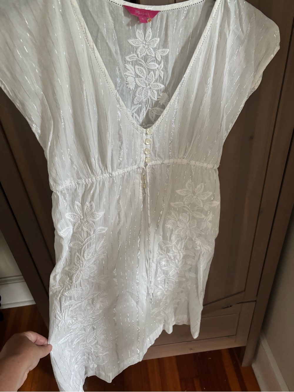 Monsoon White Embroidered Tunic with Silver Threading